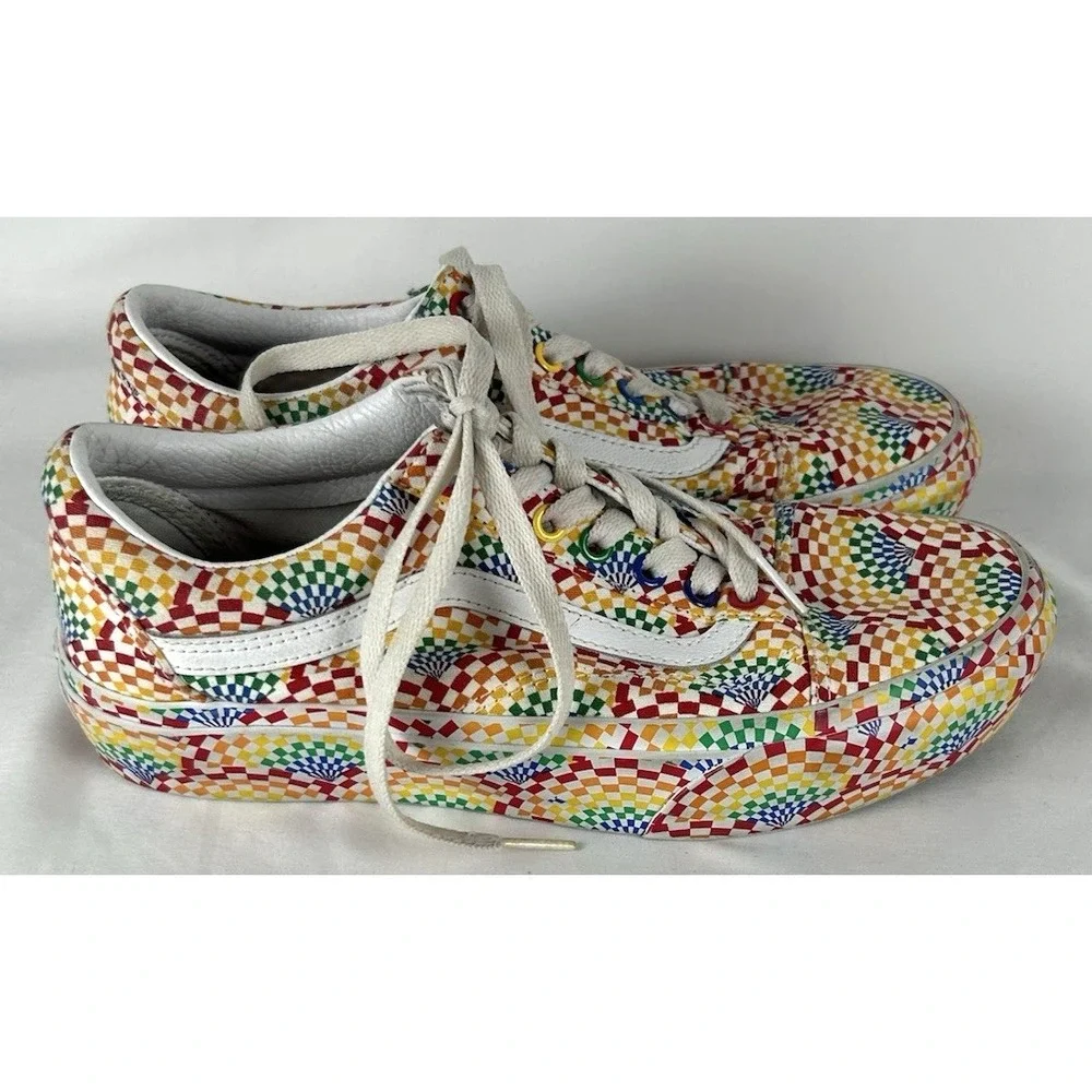 Vans Old Skool Platform Rainbow Checked Shoes Mens 7 Womens 8.5 Lace Up Pride